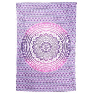 HomeRoots 80" X 56" Purple And White Mandala Cotton Hanging Tapestry - 1 of 4