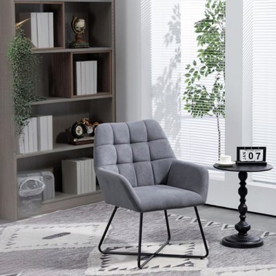 TiramisuBest Accent Arm Chair, Upholstered Light Grey with Camel Oak Wooden Legs