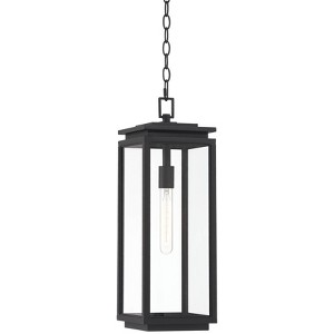 Possini Euro Design Atkins 21 1/2" High Modern Outdoor Pendant Light Fixture Ceiling Porch House Hanging Matte Black Die Cast Metal Clear Glass Shade - 1 of 4