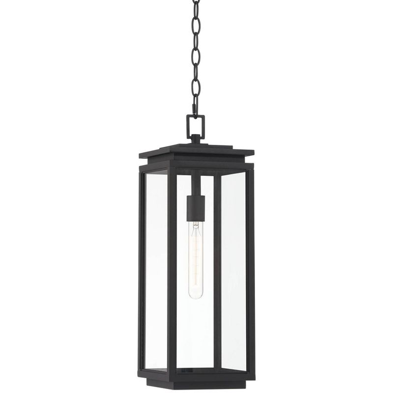 Possini Euro Design Atkins 21 1/2" High Modern Outdoor Pendant Light Fixture Ceiling Porch House Hanging Matte Black Die Cast Metal Clear Glass Shade, 1 of 9