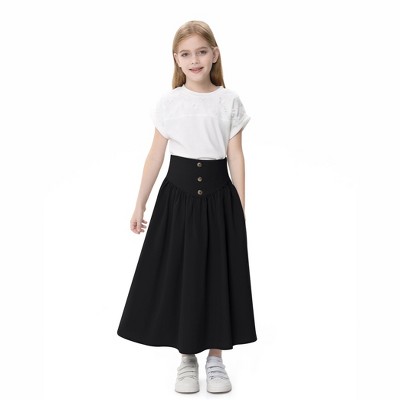 Girls Long Skirt High Waist Drawstring Swing Maxi Skirt with Pockets