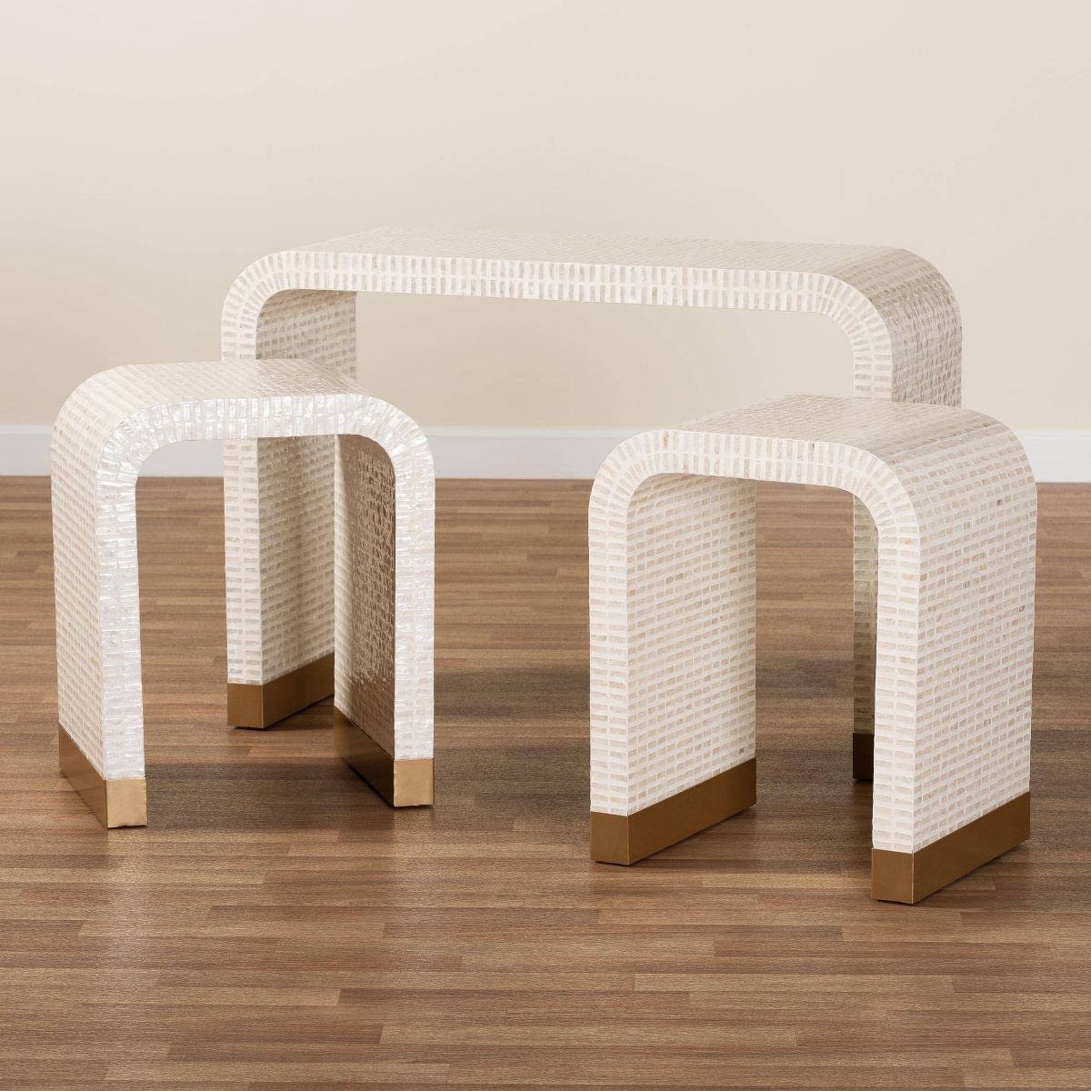 bali & pari 3pc Carlyn Mother of Pearl Capiz Shell Accent Table Set Beige/White/Gold - thumbnail 10