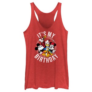 Women's Mickey & Friends It's My Birthday Group Shot Racerback Tank Top - 1 of 4