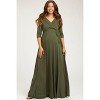 PinkBlush Olive Green Draped 3/4 Sleeve Maternity Maxi Dress - 2 of 4