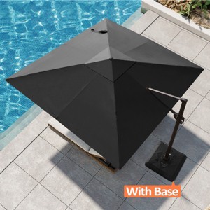 Pellebant 10.5FT Square Cantilever Umbrella Outdoor 360 Degree Rotation Offset Umbrella 6 Heights Adjustable with Base - 1 of 4