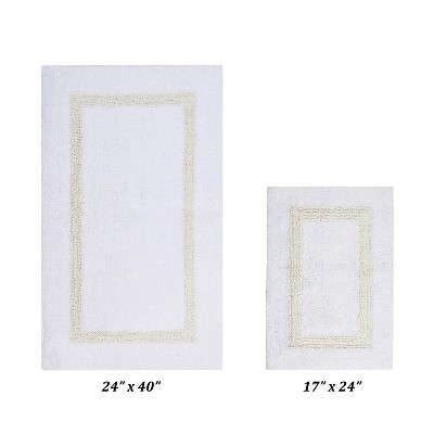 Hotel 2 PC Bath Rug 100% Premium Cotton Tufted Weave Two Tone Reversible Bathroom Rug, Super Soft Absorbent, Machine Washable Bath Mat