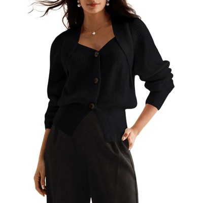 Women's Button - Front Knit Cardigan, Casual Long - Sleeve Open - Front Sweater Jacket