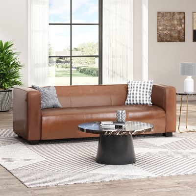 MYINDA Modern 3-seater Sofa with Sturdy Sofa Legs PU Fabric Thick Upholstered Sofa for Living Room, Office, Light Brown