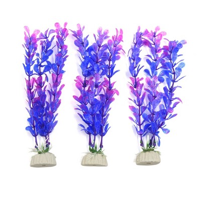 Unique Bargains Plastic Aquarium Grass Fish Tank Plant Decor Ornament Purple 3 Pcs