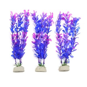 Unique Bargains Plastic Aquarium Grass Fish Tank Plant Decor Ornament Purple 3 Pcs - 1 of 3