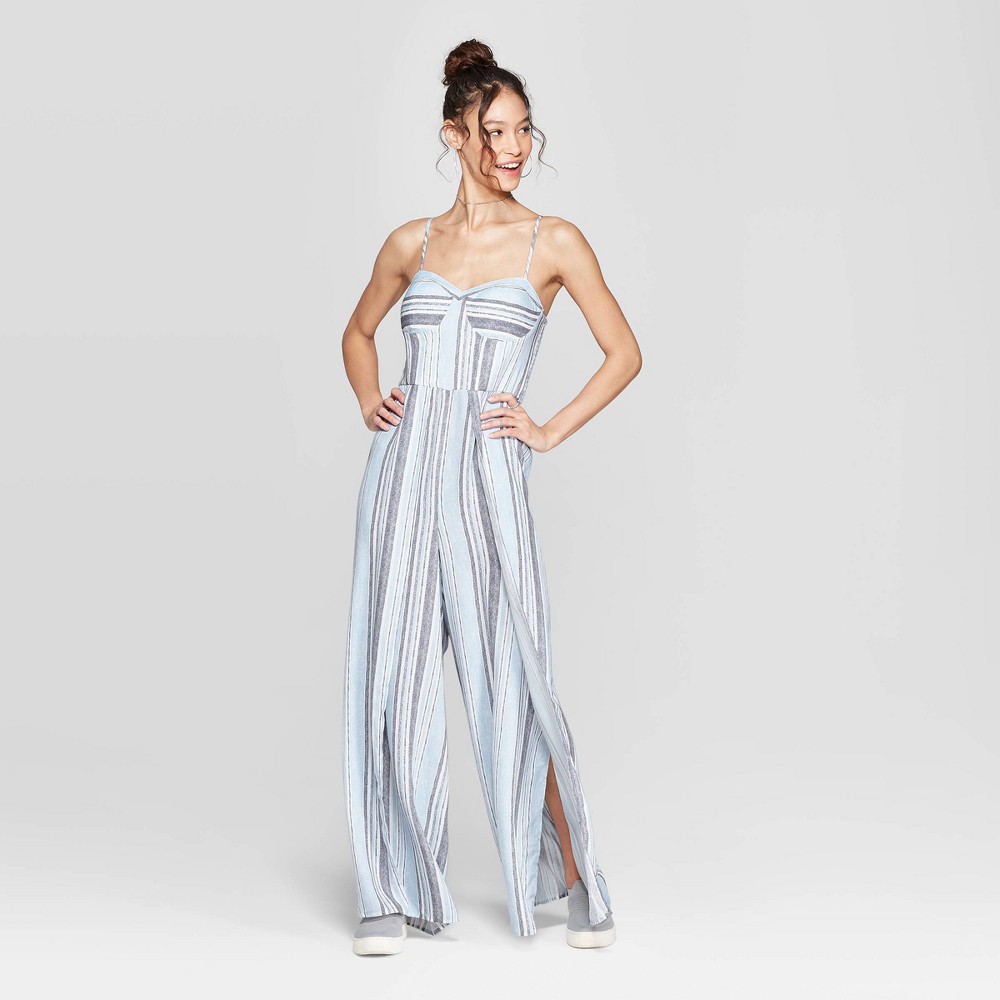 Women's Striped Strappy Bra Cup Jumpsuit target blue white 