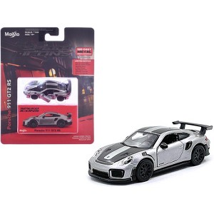 Porsche 911 GT2 RS Silver Metallic with Carbon Stripes "Speed Icons" Series 1/64 Diecast Model Car by Maisto - 1 of 3