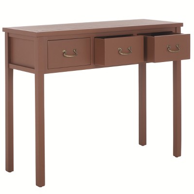 Transitional Brown Elm Wood Console with 3 Storage Drawers