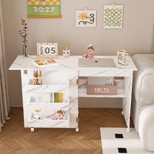 LOVSON 4.1 Folding work table (with lockable wheels), multifunctional craft table, computer table, kitchen storage table with shelves, for apartments - 1 of 4
