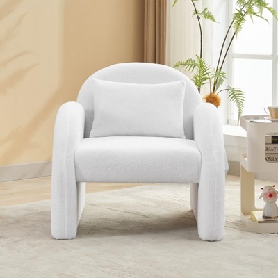Mid-Century Modern Velvet Barrel Accent Chair – Plush Boucle Upholstered Armchair with Tapered Legs for Living Room, Beige