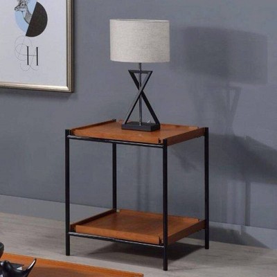 Oaken Square Honey Oak and Black End Table with Shelf