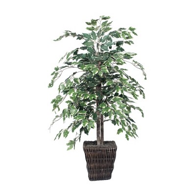 4' Artificial Variegated Ficus Bush in Square Willow White - Vickerman