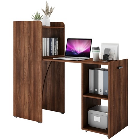 Costway Computer Desk Writing Study Table with Storage Shelves Home Office  Rustic Brown