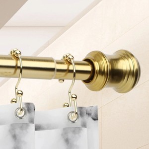 Home Mart Goods Metal Shower Curtain Tension Rod Rust Resistant Non-Slip Brushed Gold - 42"-72" - 1 of 3