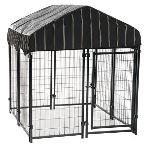 Lucky Dog STAY Series Black Powder Coat Steel Frame Villa Dog Kennel with Waterproof Canopy Roof and Single Gate Door - 1 of 4