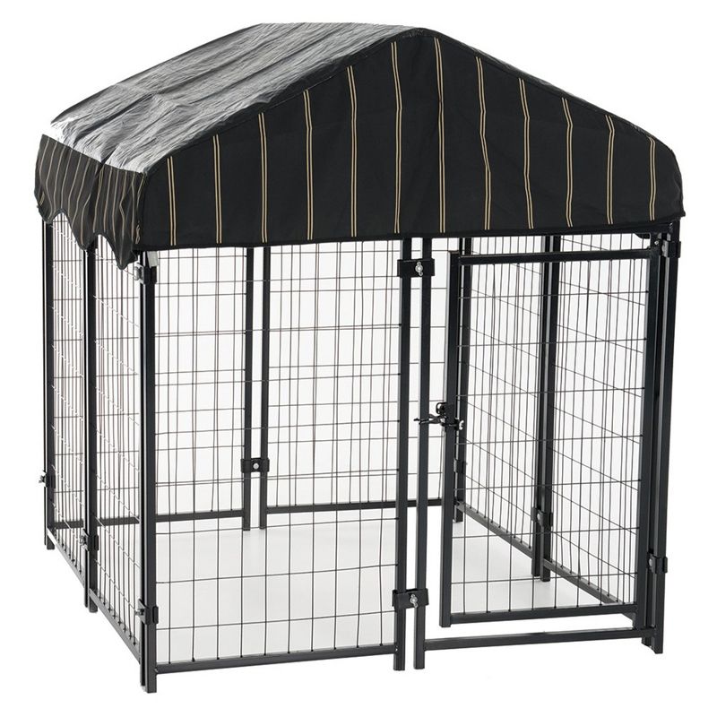 Lucky Dog 60548 4' x 4' x 4.3' Uptown Welded Secure Wire Outdoor Pet Dog Kennel Playpen Crate Kennel - Black, 1 of 7