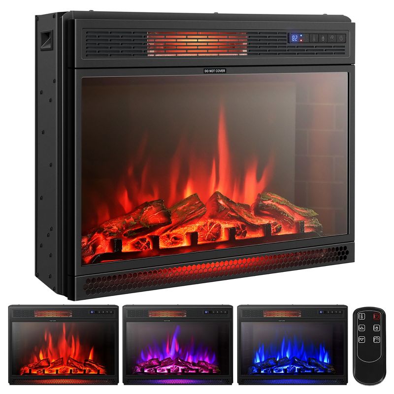 Costway 28''  Electric Fireplace Freestanding & Recessed Heater Log Flame Remote 1350W, 1 of 8