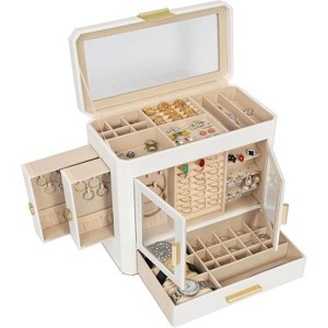 3-Layer Jewelry Box with Glass Lid & Drawers, Multi-Color Organizer for Necklaces, Rings & Earrings - 1 of 4