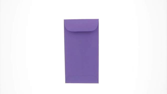 JAM Paper Brite Hue #5 1/2 Coin Envelopes, Violet Purple, 3 1/8 X 5 1/2, Recycled Paper, Gummed Flap, Pack of 50, 2 of 5, play video