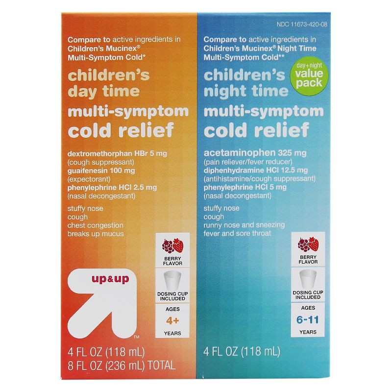Children&#39;s Day/Night Multi-symptom Cold Relief Liquid - Berry - 2pk/4 fl oz - up &#38; up&#8482;, 1 of 2