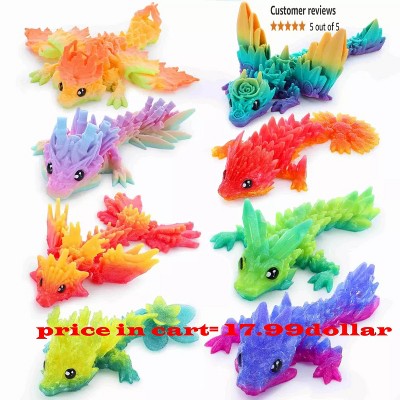Joyfy 8 Pcs 3D Printed Dragon Flexible Articulated Dragon Fidget Toys Desk Decor, Autism Stress Relief Fidget Toys for Kids Birthday Gift Pinata