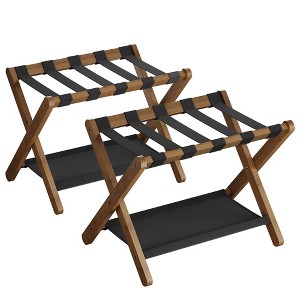 SONGMICS Bamboo Luggage Rack Foldable Suitcase Stand with Fabric Storage Shelf - 1 of 4