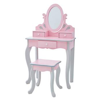 Teamson Kids Princess Rapunzel Wooden 2-pc. Play Vanity Set, Pink/Grey