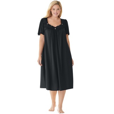 Only Necessities Plus Size Short Silky Lace-Trim Gown