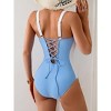 Eomenie Women's Tummy Control One Piece Swimsuit Slimming Lace Up Back Bathing Suit V Neck Swimwear - 3 of 3