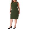Women's Plus Size Side Zipper Classic Boat Neck Sleeveless Pencil Office Club Midi Bodycon Dresses - Agnes Orinda - 2 of 4