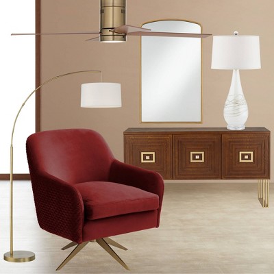 Elegant 72" Brass Arc Floor Lamp with White Linen Shade