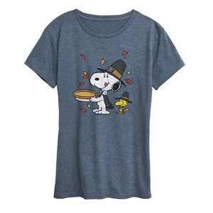 Women's - Peanuts - Thanksgiving Scene Short Sleeve Graphic T-Shirt - 1 of 4