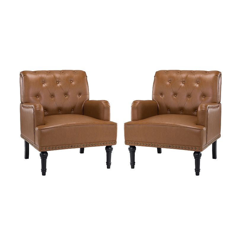 Set of 2 Santuzza Tufted Wooden Upholstered Armchair with Nailhead Trim and Turned Legs | ARTFUL LIVING DESIGN, 1 of 11