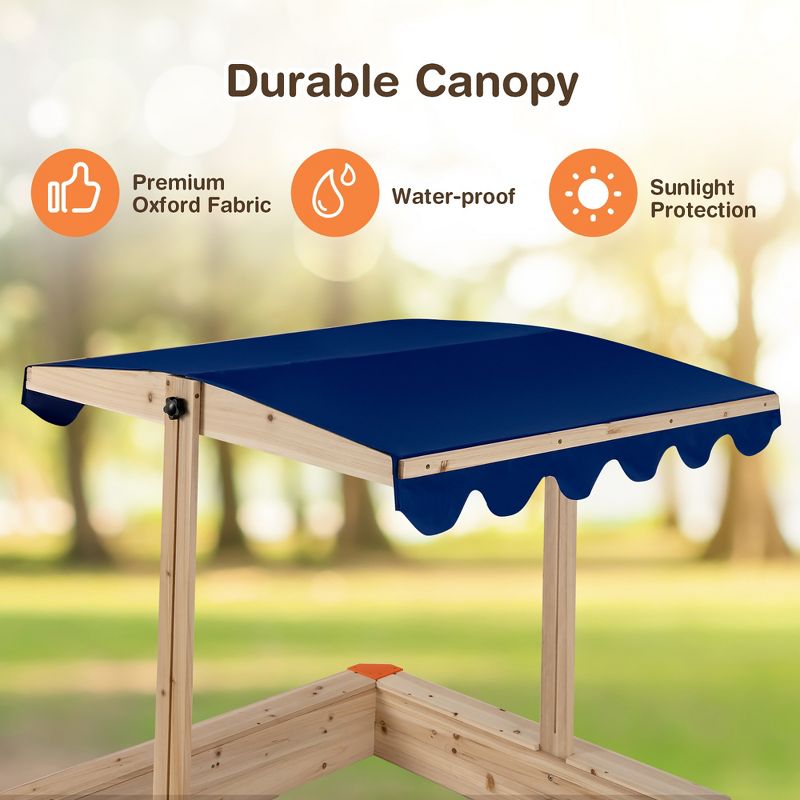 Costway Kids Wooden Sandbox with Height Adjustable & Rotatable Canopy Outdoor Playset, 5 of 11