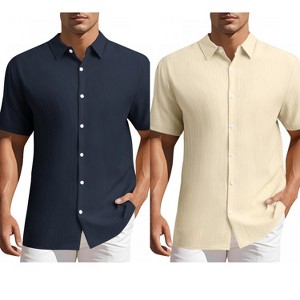 INSPIRE CHIC Men's Summer Point Collar Short Sleeves Button Down Linen Shirts 2 Packs - 1 of 4