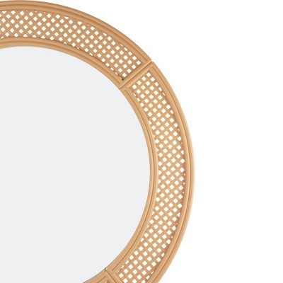 30" Round Rattan Weaved Wall Mirror with Glass