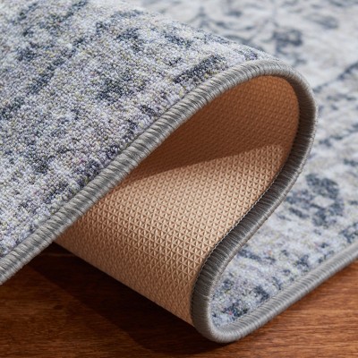 Gray Floral Medallion 4' x 6' Washable Wool Area Rug