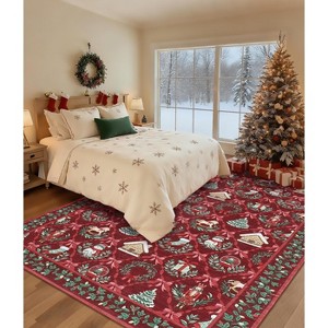 ラグ・カーペット Spain made Christmas rug blanket 5'x7' Red Christmas Area Rug, Vintage Holiday Rug with Nutcracker
