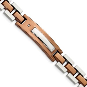 Black Bow Jewelry Men's Stainless Steel, Cognac Plated & Diamond I.D. Bracelet, 8.5 Inch - 1 of 4