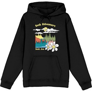 Positive Vibes Cloudy Forest Landscape Seek Adventure Seek Joy Long Sleeve Adult Hooded Sweatshirt - 1 of 2
