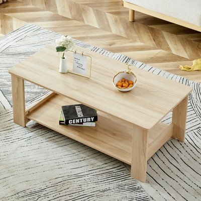 CAVINAS Rectangle Modern Coffee Table for Living Room,Center Table with Storage Shelf for Bedroom,Study Room