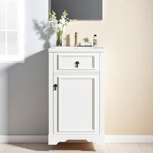 Mshliw Freestanding 20" Bathroom Cabinet with Ceramic Basin, Undermount Sink, Door Rack & Faux Drawer Design - 1 of 4