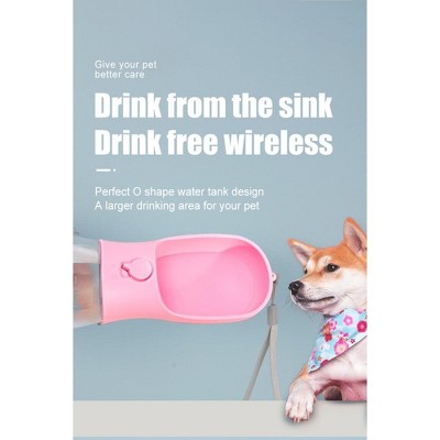 Pink 3-in-1 Dog Water Bottle with Food Container and Poop Bag Holder