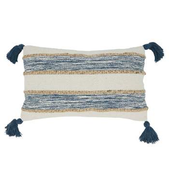 Oversize Striped Tassel Corners Design Throw Pillow - Saro Lifestyle
