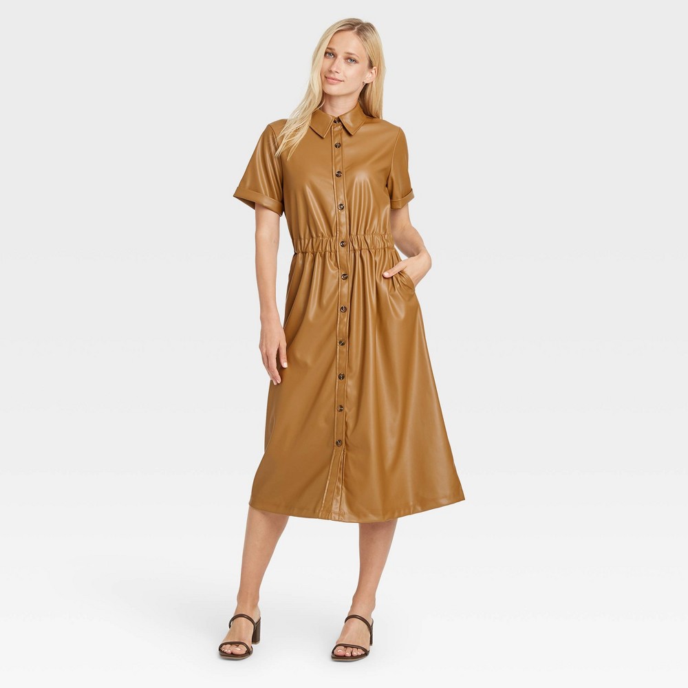 Women's Short Sleeve Shirtdress - Who What Wear Brown Medium 